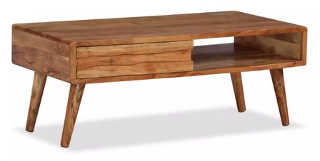 Table basse 1 tiroir acacia massif foncé Kala