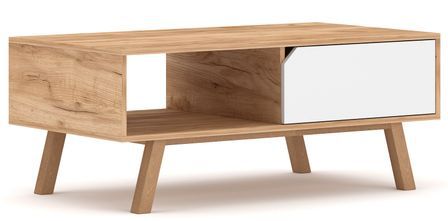 Table basse 1 tiroir blanc et naturel Zatoka 110 cm