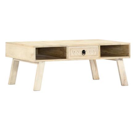 Table basse 1 tiroir manguier massif blanc brossé Pili