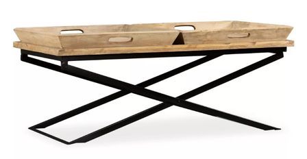 Table basse 2 plateaux amovibles manguier clair et métal noir Sopra