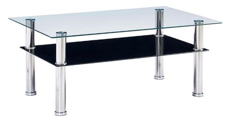 Table basse 2 plateaux verre trempé transparent et noir Kyrah