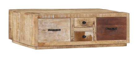 Table basse 2 portes 2 tiroirs manguier massif clair Grey