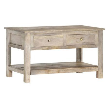 Table basse 2 tiroirs manguier massif finition chêne gris Teash