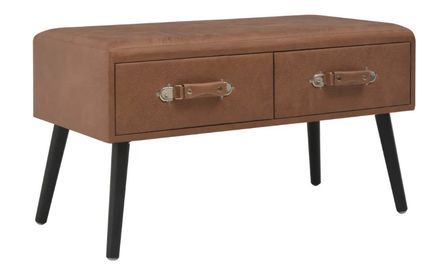 Table basse 2 tiroirs simili cuir marron et pieds pinède noir First