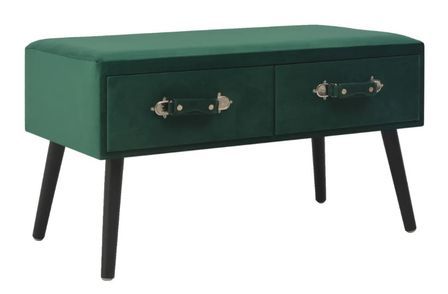 Table basse 2 tiroirs velours vert et pieds pinède noir First