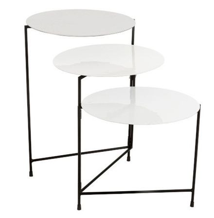 Table basse 3 plateaux métal laqué blanc et pied noir Ettis