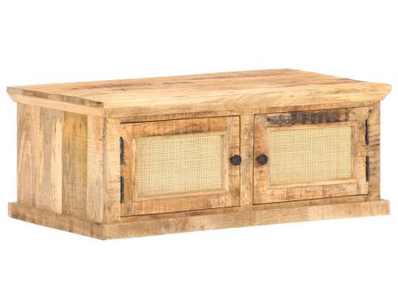 Table basse 90x50x35 cm Bois de manguier et canne naturelle