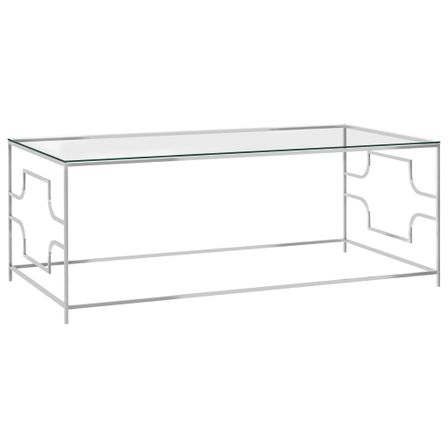Table basse Argenté 120x60x45 cm Acier inoxydable et verre 3