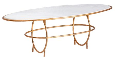 Table basse art déco métal doré et plateau marbre blanc Ruthie