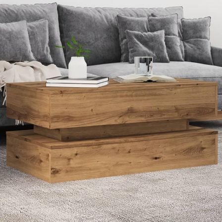 Table basse avec lumières LED chêne artisanal 90x50x40 cm