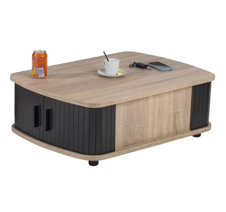 Table basse avec rangement LUKO 80 cm – Table de salon avec rideaux et niches