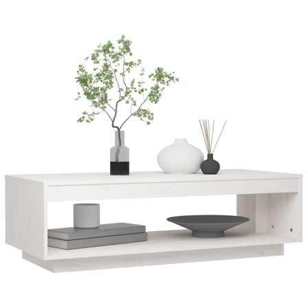 Table basse Blanc 110x50x33,5 cm Bois de pin massif 2