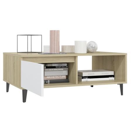 Table basse Blanc et chêne sonoma 90x60x35 cm 2