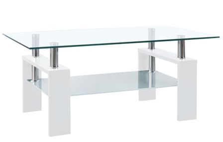 Table basse Blanc et transparent 95x55x40 cm Verre trempé