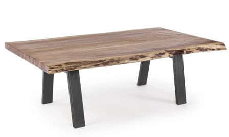 Table basse bois DENIA 115 cm - Bois massif d'acacia & pieds acier gris