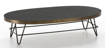 Table basse bois massif et doré pieds métal noir 120 cm