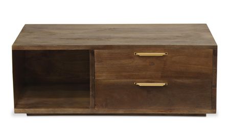 Table basse bois massif foncé et métal doré Orlène 110 cm
