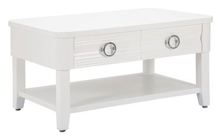 Table basse brillante avec tiroirs et étagère design