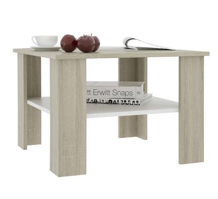 Table basse carrée 1 étagère chêne clair et bois blanc Modra