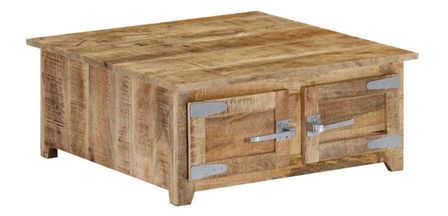 Table basse carrée 2 portes manguier massif clair Alpha