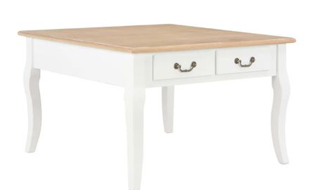 Table basse carrée 4 tiroirs bois clair et pin massif blanc Dean