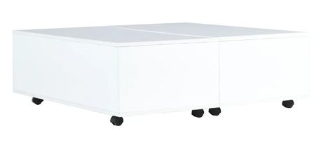 Table basse carrée à roulettes bois blanc brillant Bella L 100