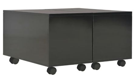 Table basse carrée à roulettes bois noir brillant Bella 60 cm