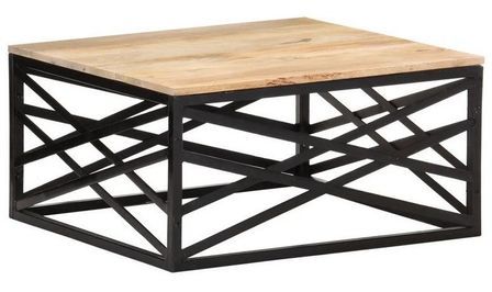 Table basse carrée manguier massif clair et métal noir Hasto 68 cm