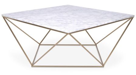 Table basse carrée marbre blanc et métal doré Gamny