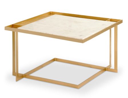 Table basse carrée marbre blanc et pieds métal doré Yorka 66 cm
