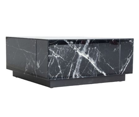 Table basse carrée marbre et miroir noir Miley