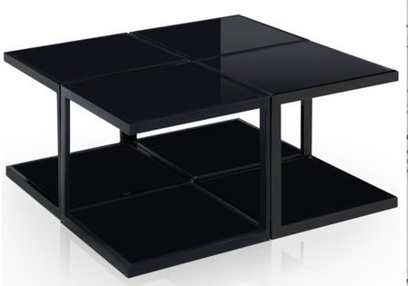 Table basse carrée modulable Verre noir et Inox Kiabi