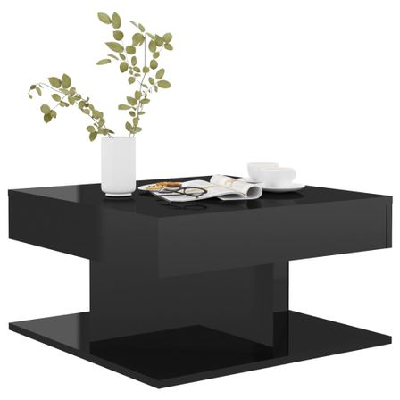 Table basse carrée Noir brillant 57x57x30 cm Konda