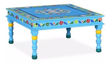 Table basse carrée orientale manguier massif bleu turquoise Pinkie