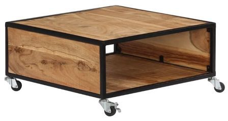 Table basse carrée sur roulettes acacia massif clair Amanda 70 cm
