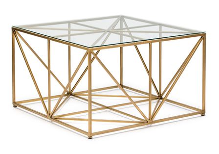 Table basse carrée verre et pieds métal doré 76 cm