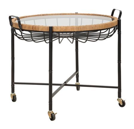 Table basse Cebu rotin verre avec roulettes design