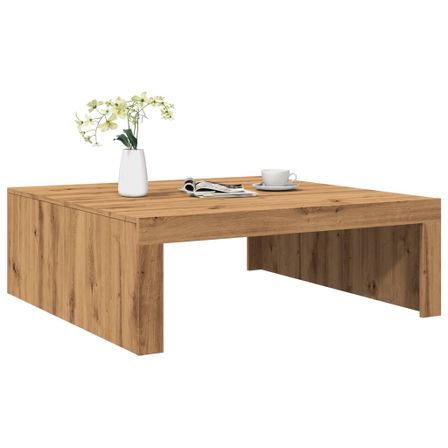 Table basse chêne artisanal 100x100x35 cm bois d'ingénierie