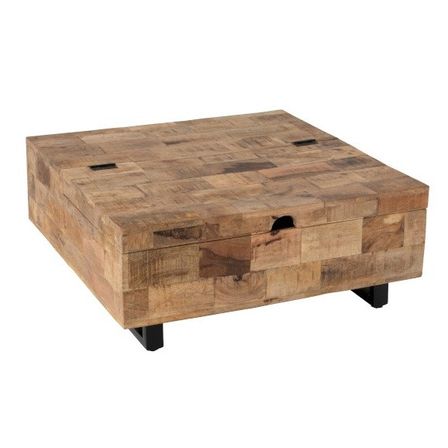 Table basse coffre manguier massif clair et métal noir Corali