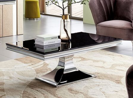 Table basse design acier chromé et noir trempé Dazer