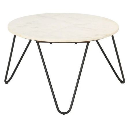 Table basse effet marbre blanc et pieds métal noir Emis D 65 cm