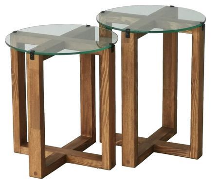 Table basse gigogne bois noyer mélaminé et verre trempé Mouka - Lot de 2