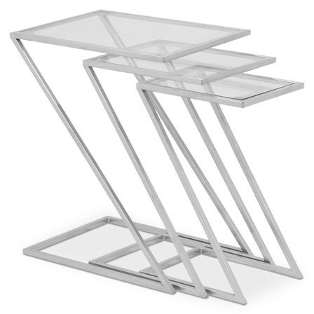 Table basse gigogne verre et pieds métal chromé Zoela - Lot de 3