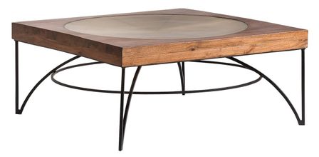 Table basse industrielle métal noir et plateau manguier massif clair Xidi