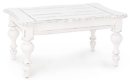 Table basse KOLITA 90 cm - Bois massif blanc patiné