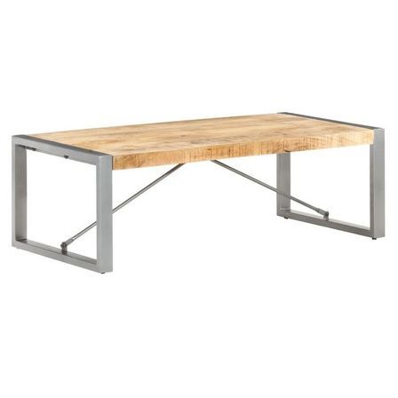 Table basse manguier massif clair et pieds métal gris Tesun 120 cm