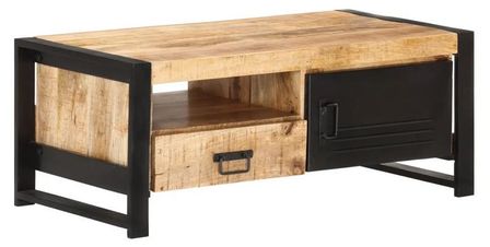 Table basse manguier massif clair et pieds métal noir Salia 100 cm