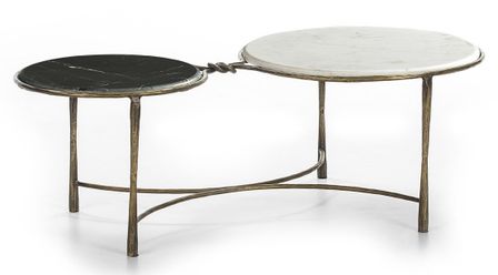 Table basse marbre blanc et noir pieds métal doré 120 cm