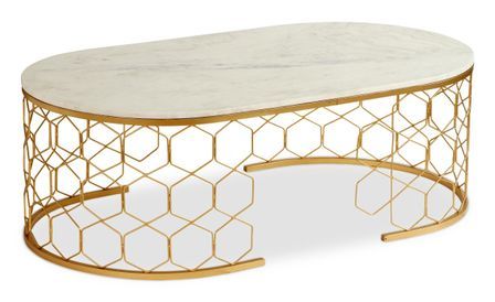 Table basse marbre blanc et pieds métal doré Lorci 110 cm