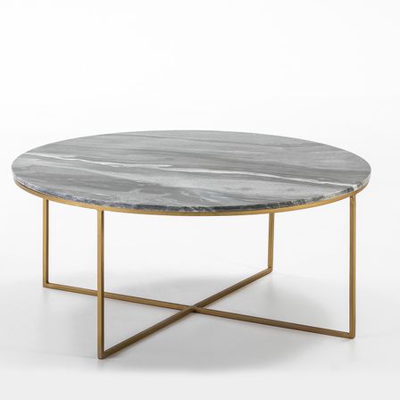 Table basse marbre gris et pieds métal doré D 90 cm